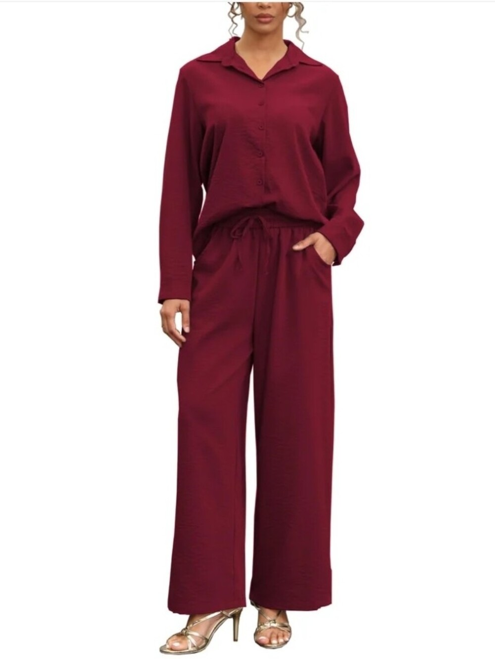 Relaxed Wide-Leg 2 Piece Set in Deep Burgundy